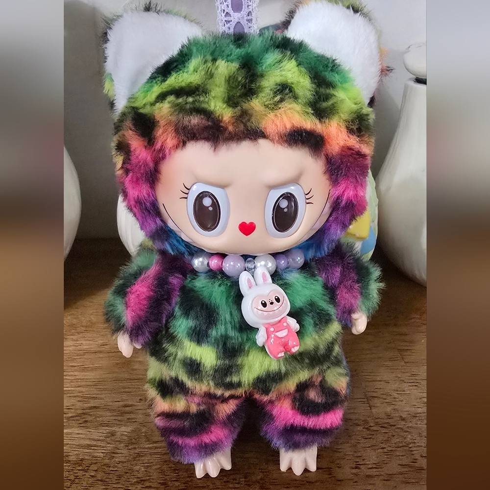 Colorful Plush Doll with Bunny Charm